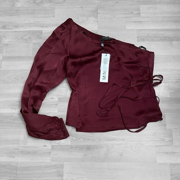 MinkPink One Shoulder Long Sleeve Blouse Top Size Small NWT - Picture 2 of 4